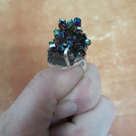 New Titanium Druzy 925 Silver Ring. - Picture 3 of 8
